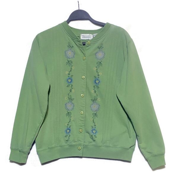 Shenanigans Sweater Women's Size 8 Light Green w/Embroidered Flowers Button Up - Picture 5 of 8